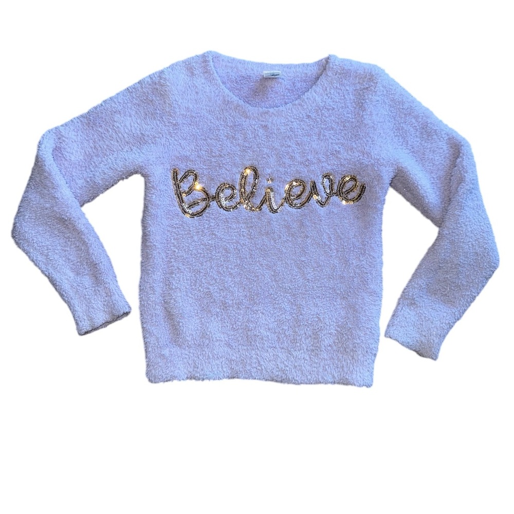 Oshkosh B’Gosh Cozy Light Purple Sweater with Gold 'Believe' Girls Size 5